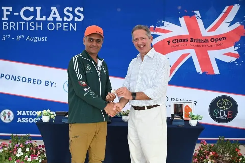Junaid Ali Zulfiqar is congratulated at the F-Class British Open prize-giving.